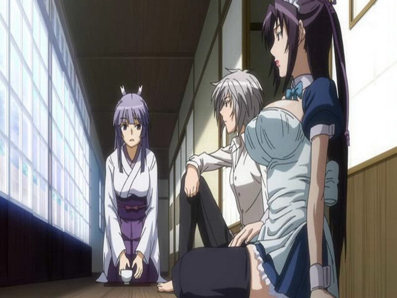 Three Anime Characters — Purple, Dramatic, Afternoon, Hallway