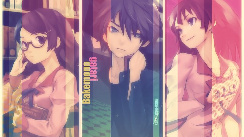 Three Anime Characters — Purple, Dramatic, Bookshelf