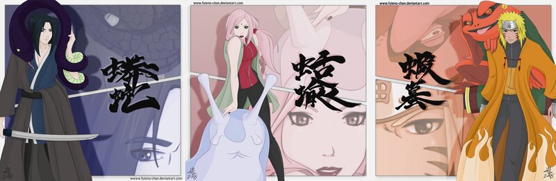 Three Anime Characters — Purple, Dramatic, Digital Art, Snake