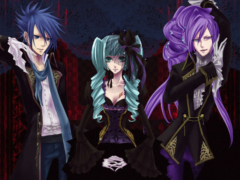 Three Anime Characters — Purple, Dramatic, Digital Art