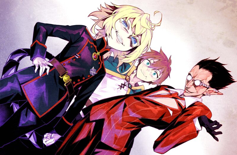 Three Anime Characters — Purple, Dramatic, Manga, Anime Art, Suits