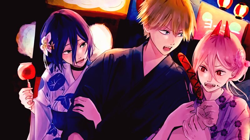 Three Anime Characters — Purple, Dramatic, Night, Kimono