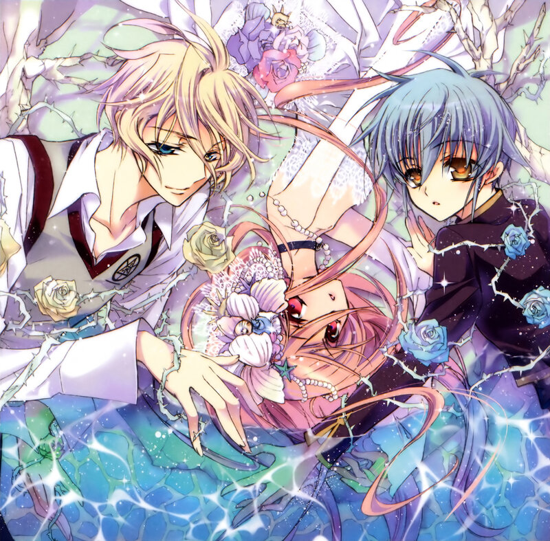 Three Anime Characters — Purple, Dramatic, Roses
