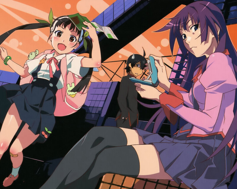 Three Anime Characters — Purple, Dramatic, Sunset, Cell Phone