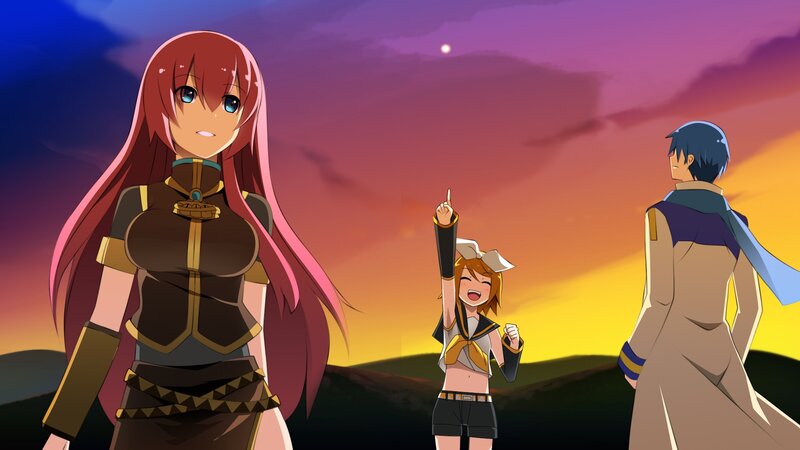 Three Anime Characters — Purple, Dramatic, Sunset, Sky