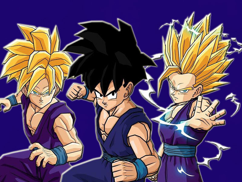 Three Anime Characters — Purple, Dramatic, Super Saiyan