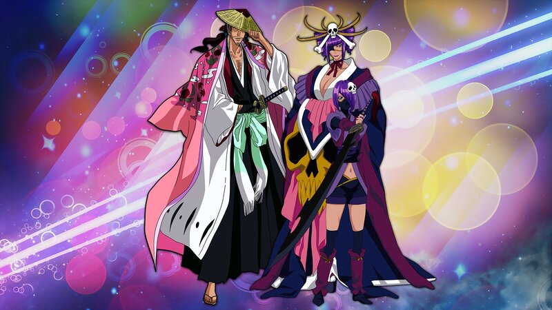 Three Anime Characters — Purple, Dramatic, Swords, Kimono