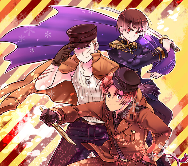 Three Anime Characters — Purple, Dramatic, Swords