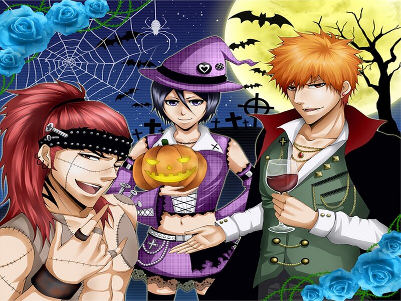 Three Anime Characters — Purple, Festive