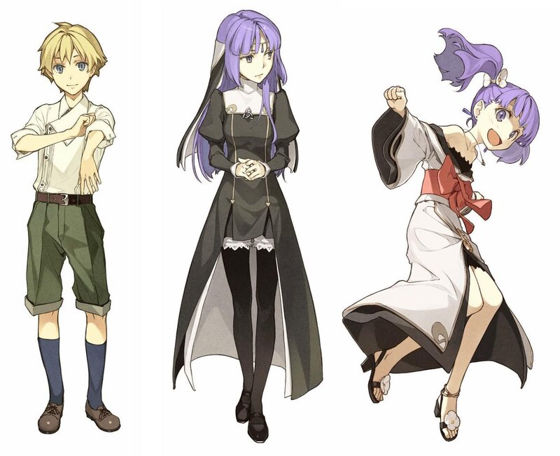Three Anime Characters — Purple, Neutral, Character Design