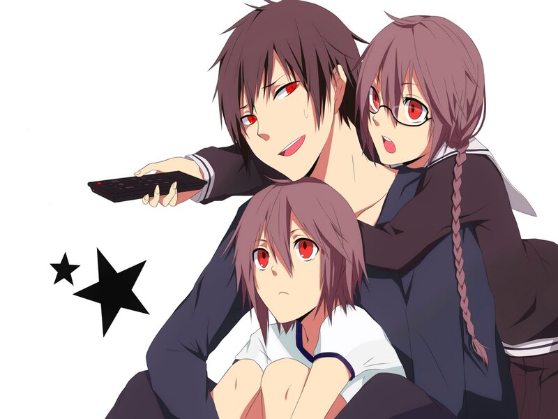 Three Anime Characters — Purple, Playful