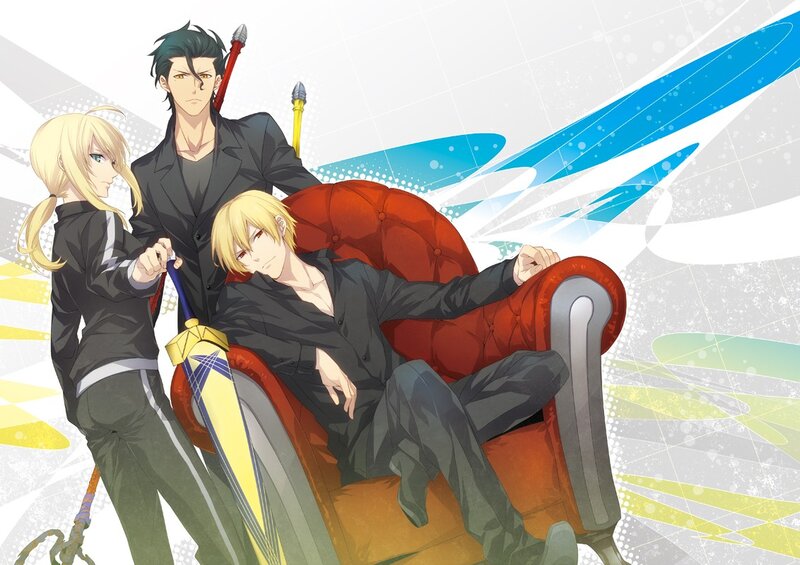 Three Anime Characters — Red, Dramatic, Armchair, Swords