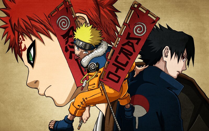 Three Anime Characters — Red, Dramatic, Character, Flag