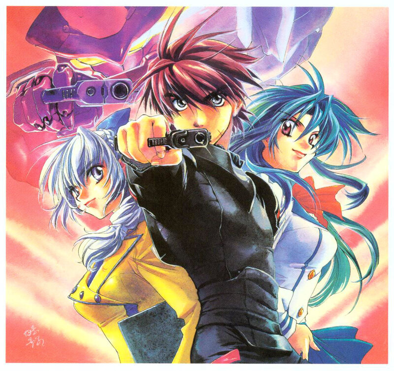 Three Anime Characters — Red, Dramatic, Gun, Mecha