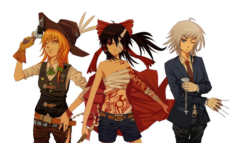 Three Anime Characters — Red, Dramatic, Gun, Sword, Claws