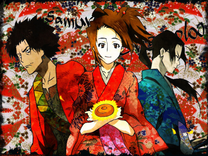 Three Anime Characters — Red, Dramatic, Kimono, Sunflower