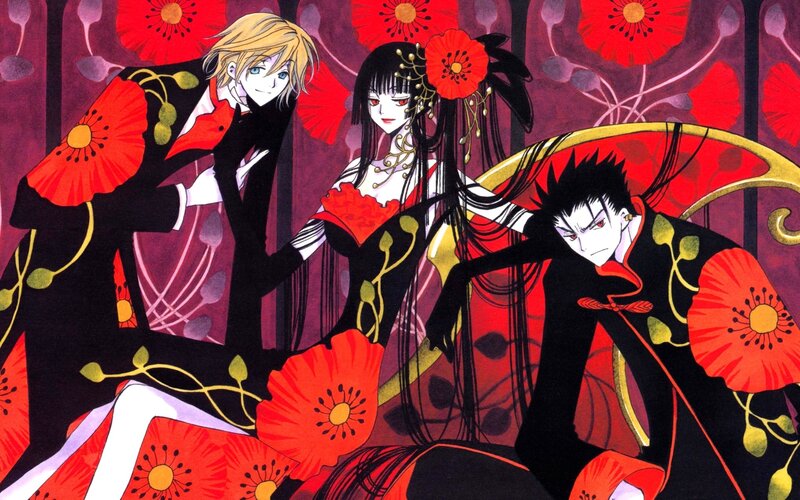Three Anime Characters — Red, Dramatic, Manga, Red Flowers