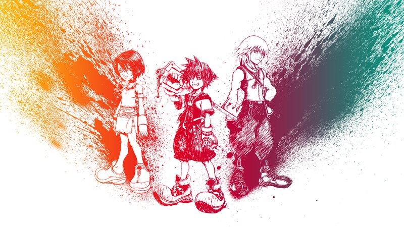 Three Anime Characters — Red, Dramatic, Manga, Splatter Effect