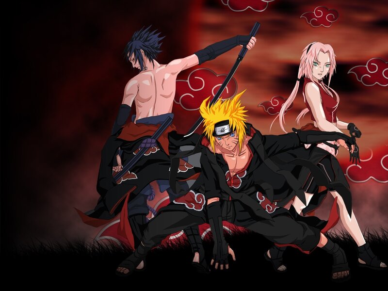 Three Anime Characters — Red, Dramatic, Night