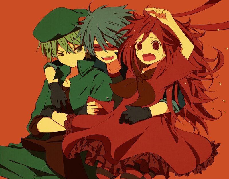 Three Anime Characters — Red, Dramatic, Red Dress