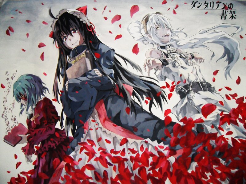 Three Anime Characters — Red, Dramatic, Red Petals