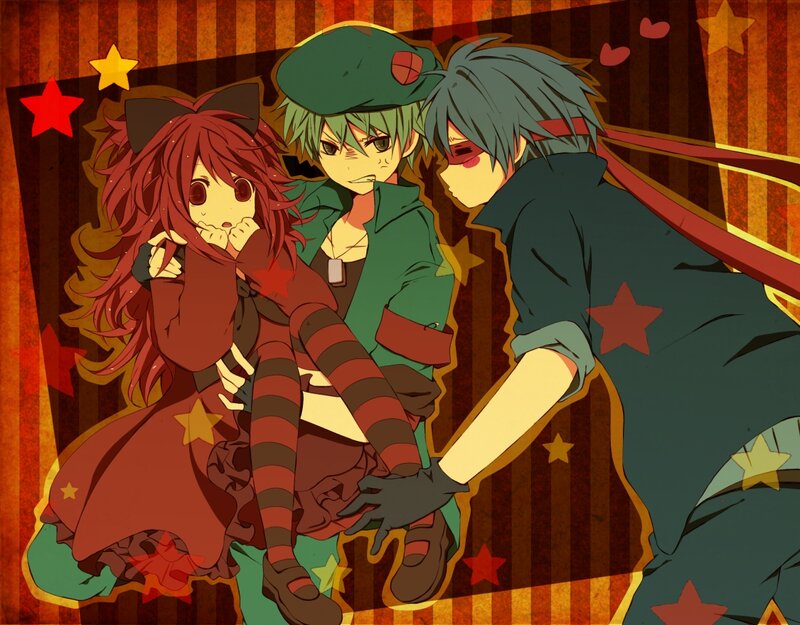 Three Anime Characters — Red, Dramatic, Stars