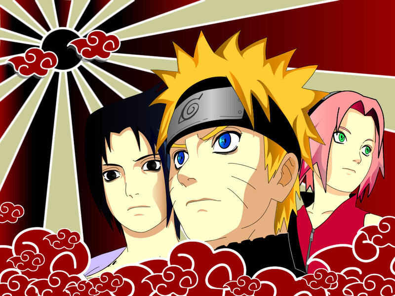 Three Anime Characters — Red, Dramatic, Sunburst
