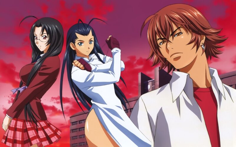Three Anime Characters — Red, Dramatic, Sunset, School Uniforms