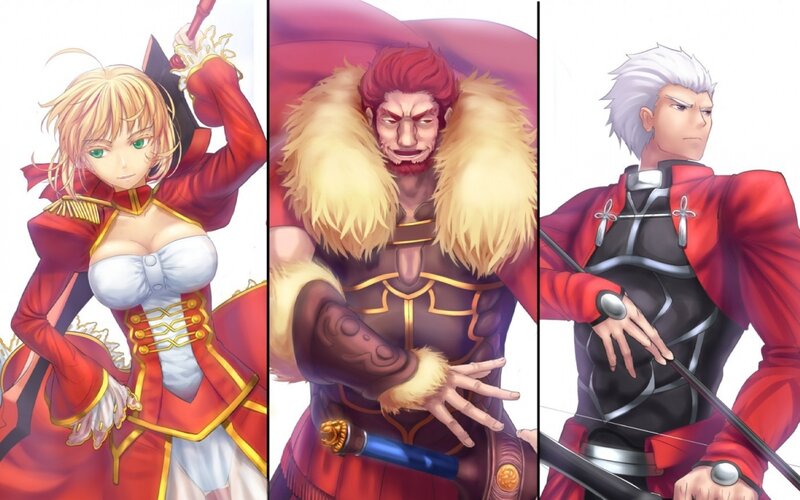 Three Anime Characters — Red, Dramatic, Sword