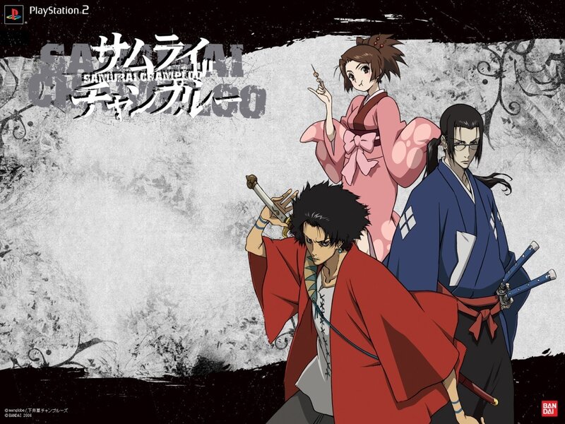 Three Anime Characters — Red, Dramatic, Swords, Kimono, Traditional Clothing