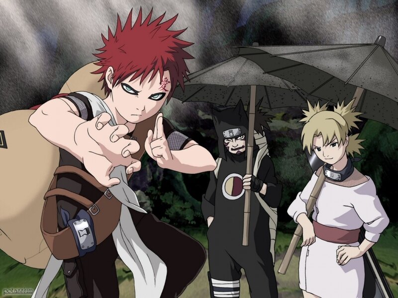 Three Anime Characters — Red, Dramatic, Umbrella