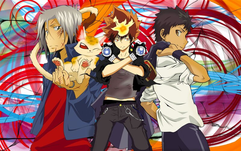 Three Anime Characters — Red, Dynamic, Cat-like Creature