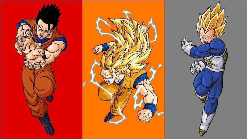 Three Anime Characters — Red, Energetic, Action Poses