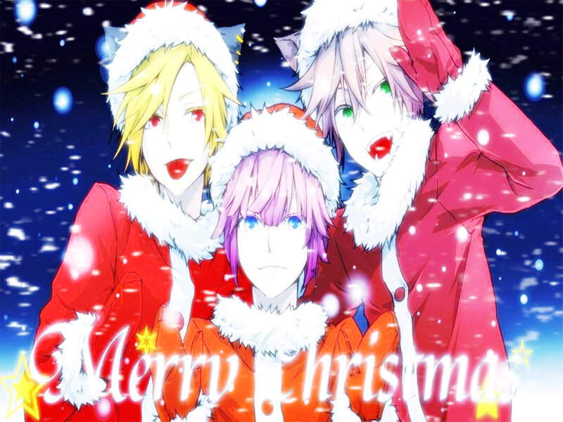 Three Anime Characters — Red, Festive