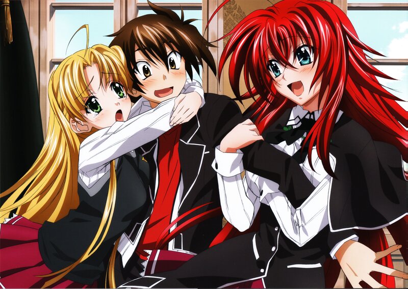 Three Anime Characters — Red, Playful, Afternoon