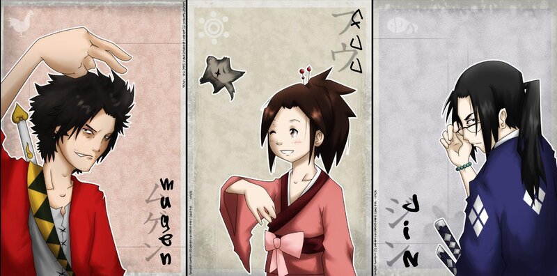 Three Anime Characters — Red, Playful