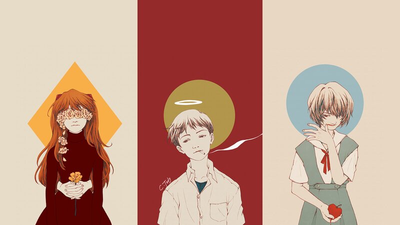 Three Anime Characters — Red, Somber