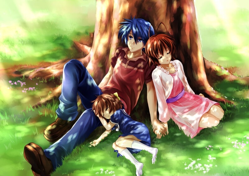 Three Anime Characters Resting — Green