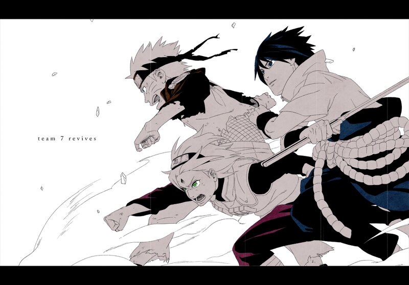 Three Anime Characters Running — Black