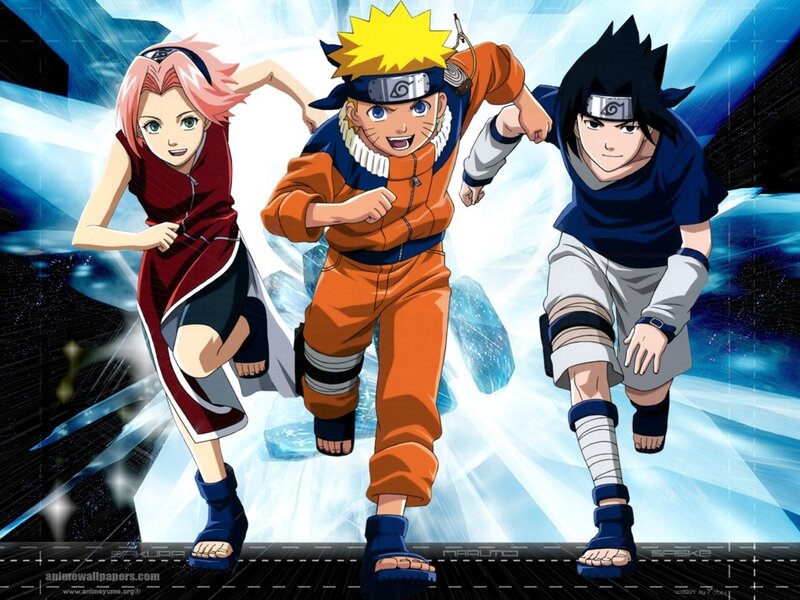 Three Anime Characters Running — Blue, Dynamic, Energetic, Action