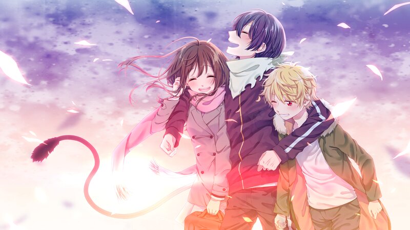 Three Anime Characters Running — Purple