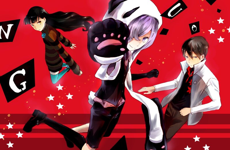 Three Anime Characters Running — Red