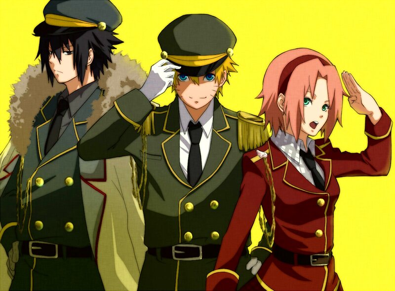 Three Anime Characters Saluting