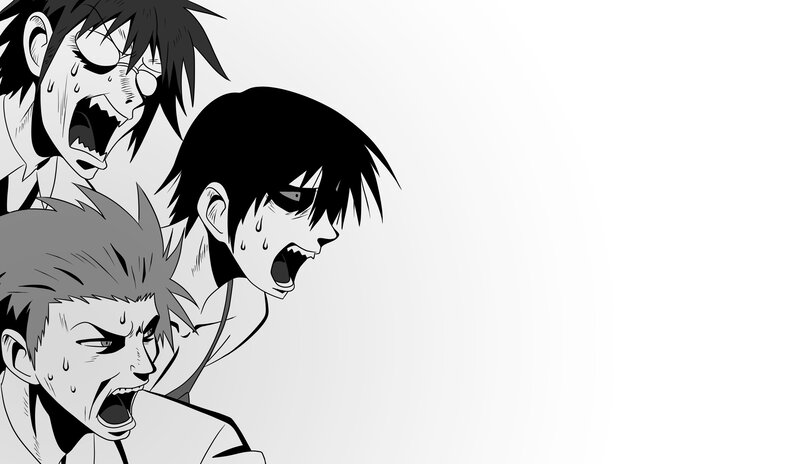 Three Anime Characters Screaming — Black, Dramatic
