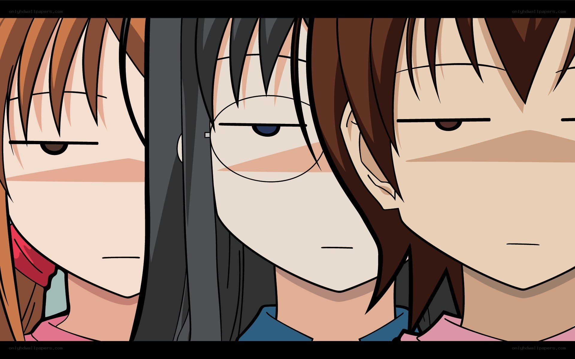three anime characters side by side