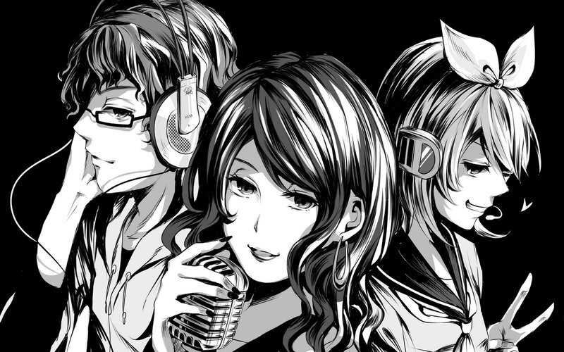 Three Anime Characters Singing — Black