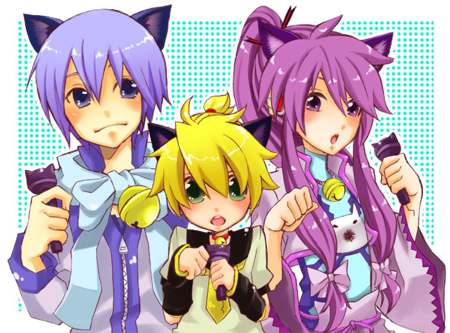 three anime characters singing