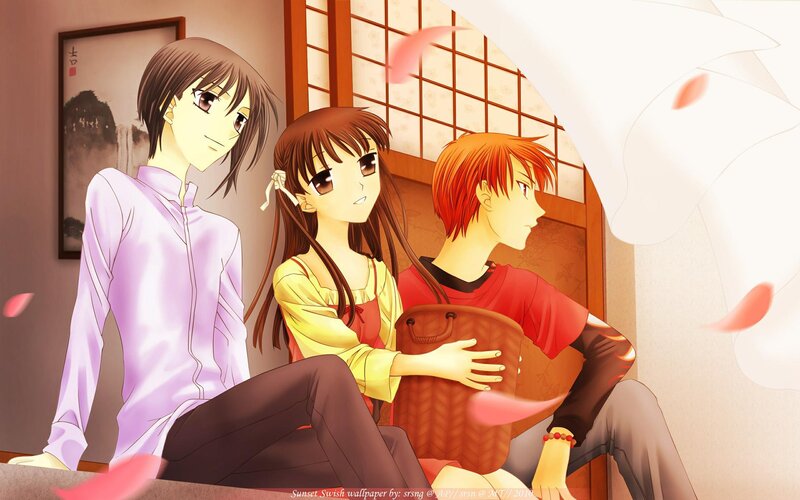 Three Anime Characters Sitting — Brown