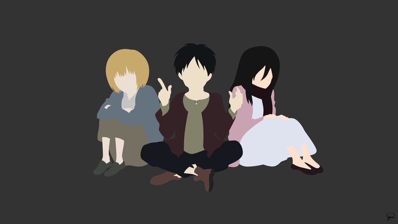 Three Anime Characters Sitting — Gray