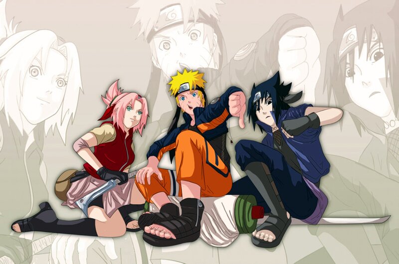 Three Anime Characters Sitting — Orange, Relaxed